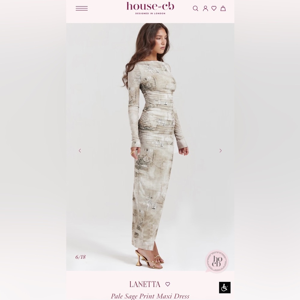 House of CB Lanetta Sand Print Long Sleeve Maxi Dress XS